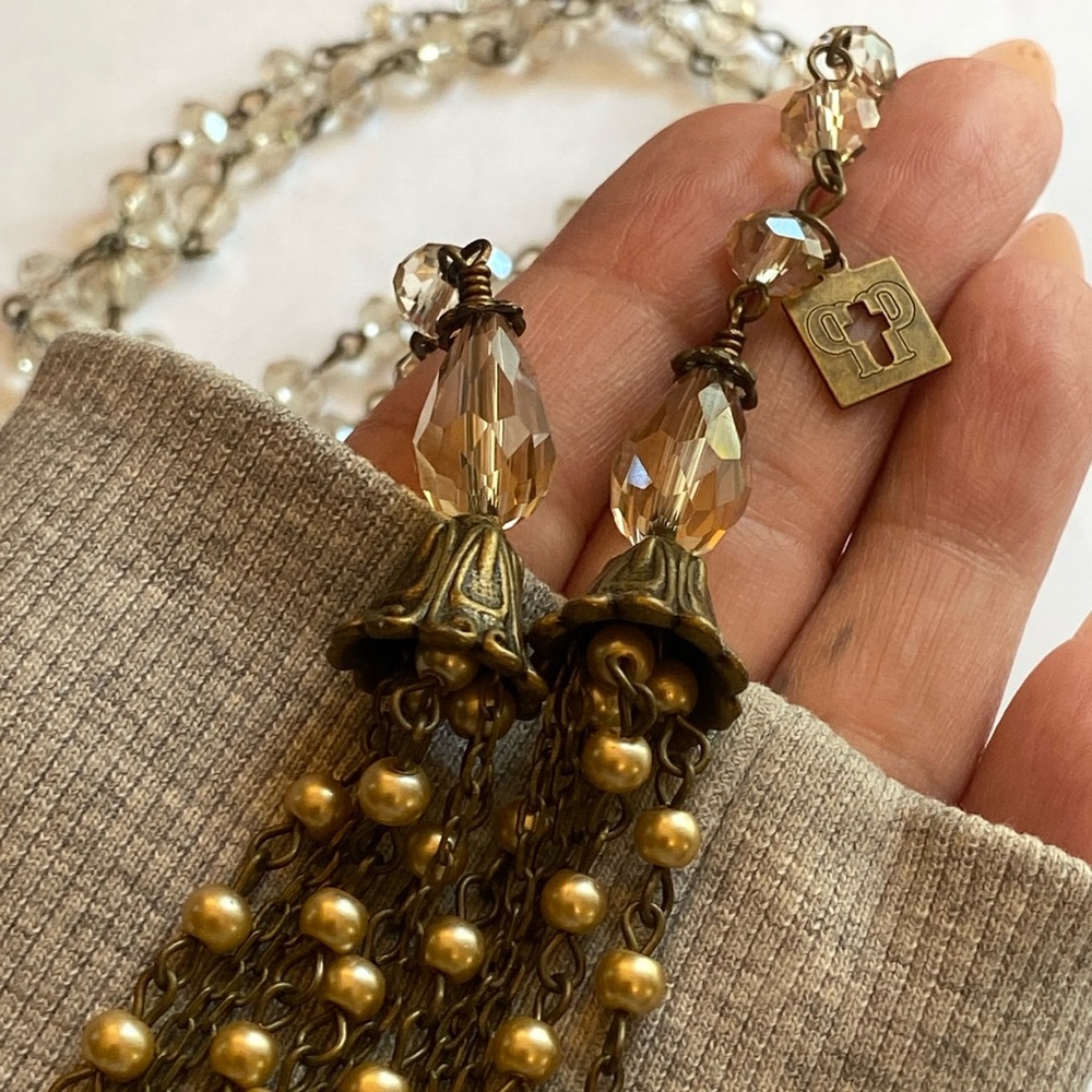 Czech glass + Swarovski Crystal cincture w/ traditional beaded tassels - Picture 8 of 16